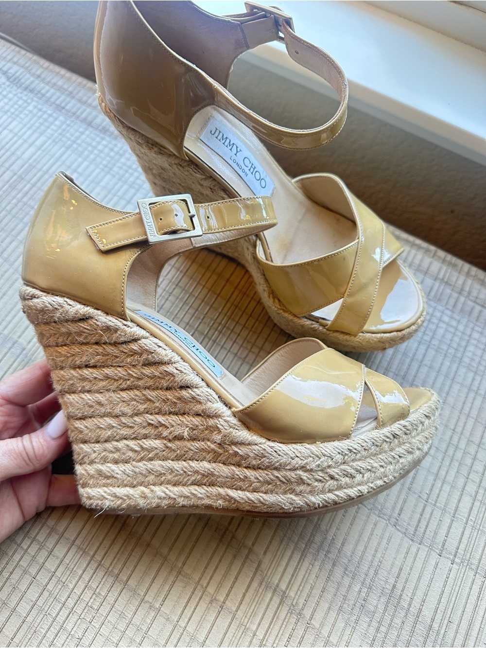 Jimmy Choo Nude Patent Espadrille- size 7